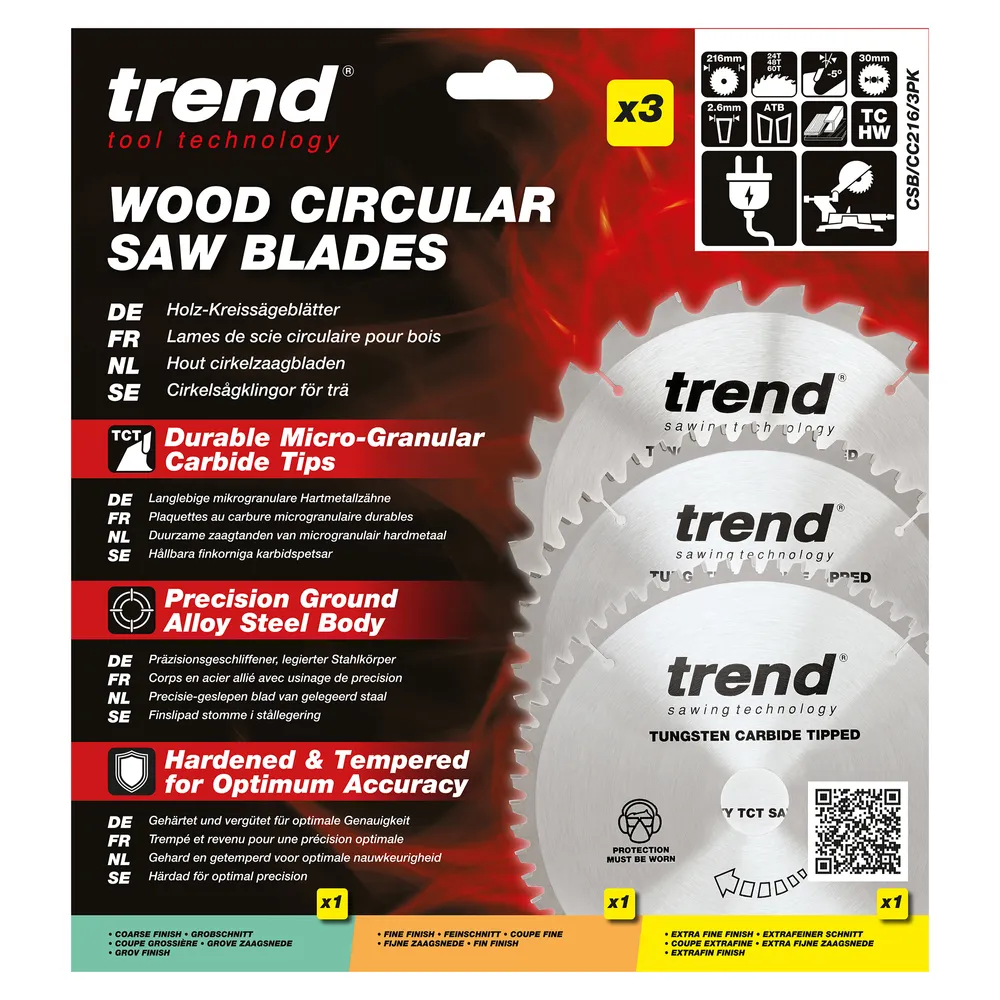 Trend Trä- Kap & Gersåg- Sågklinga 216mm x 30mm x 24/48/60T, 1 x CSB/CC21624, 1 x CSB/CC21648, 1 x CSB/CC21660 Set