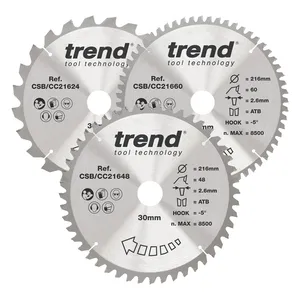 Trend Trä- Kap & Gersåg- Sågklinga 216mm x 30mm x 24/48/60T, 1 x CSB/CC21624, 1 x CSB/CC21648, 1 x CSB/CC21660 Set