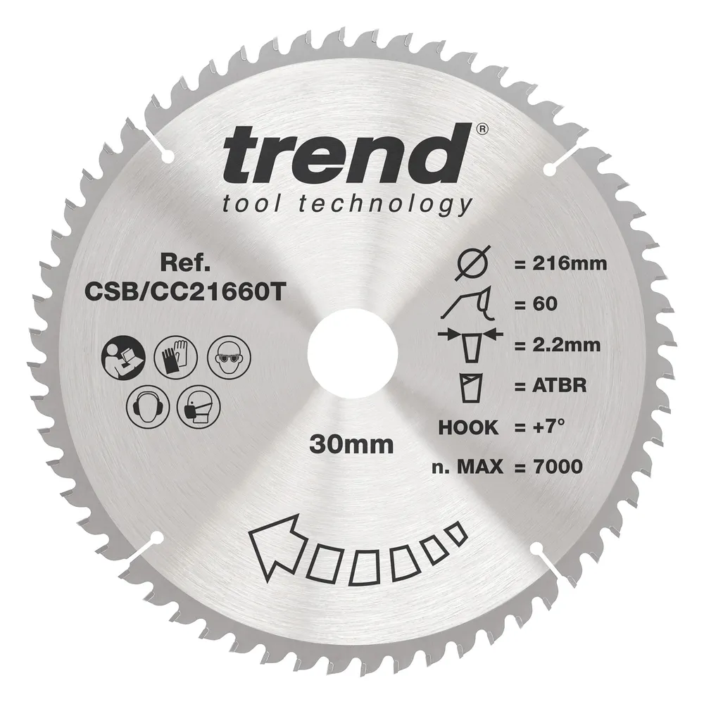 Trend Trä- Batteri- ATBR Kap & Gersåg- Sågklinga 216mm x 30mm x 60T