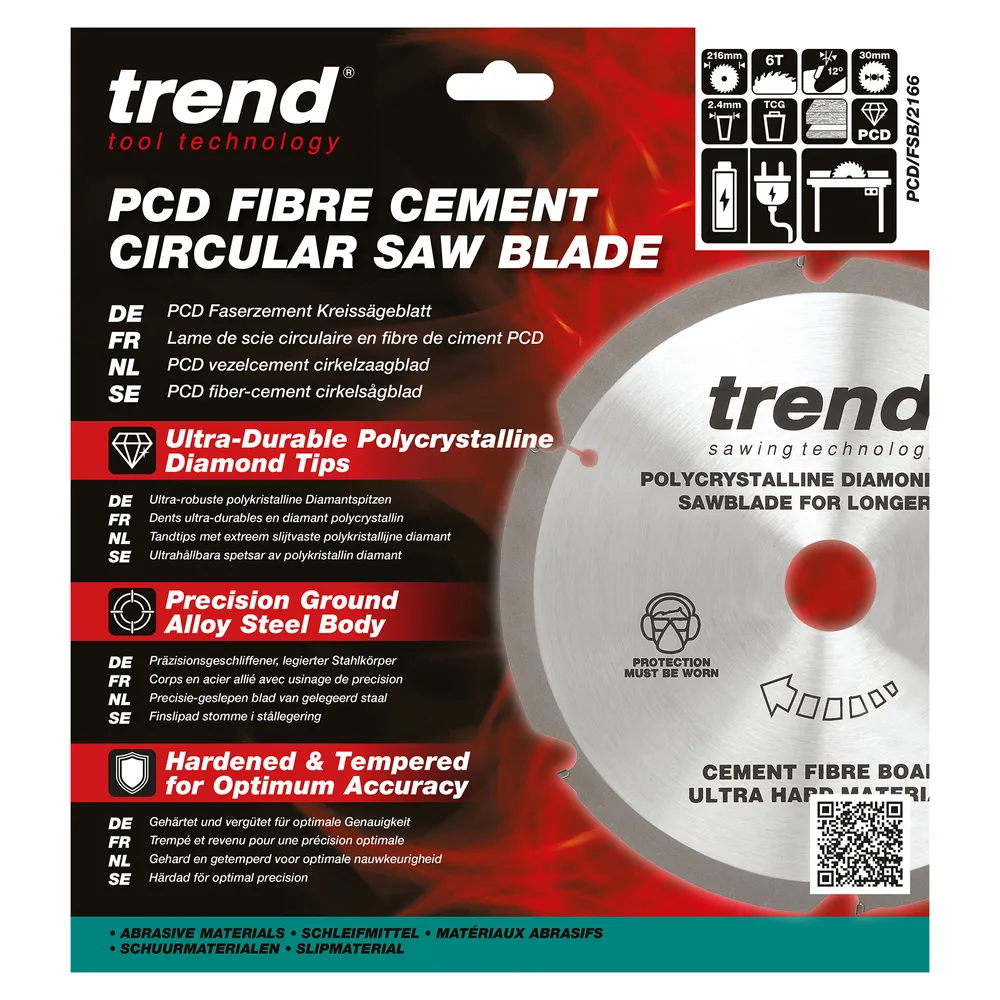 Trend PCD Fibercement- Cirkelsågsklinga 216mm x 30mm x 6T