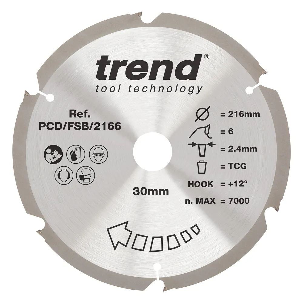 Trend PCD Fibercement- Cirkelsågsklinga 216mm x 30mm x 6T