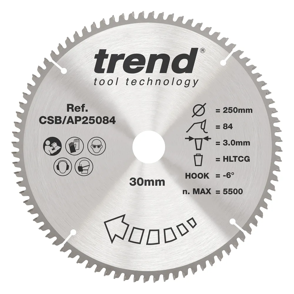 Trend Alu/Plast-Cirkelsågsklinga- 250mm x 30mm x 84T