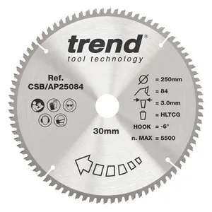 Trend Alu/Plast-Cirkelsågsklinga- 250mm x 30mm x 84T