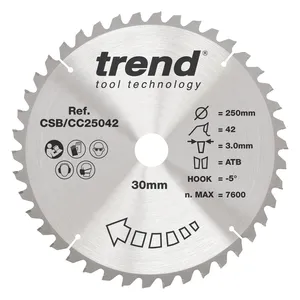Trend Trä- Kap & Gersåg- Sågklinga 250mm x 30mm x 42T