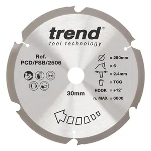 Trend PCD Fibercement- Cirkelsågsklinga 250mm x 30mm x 6T