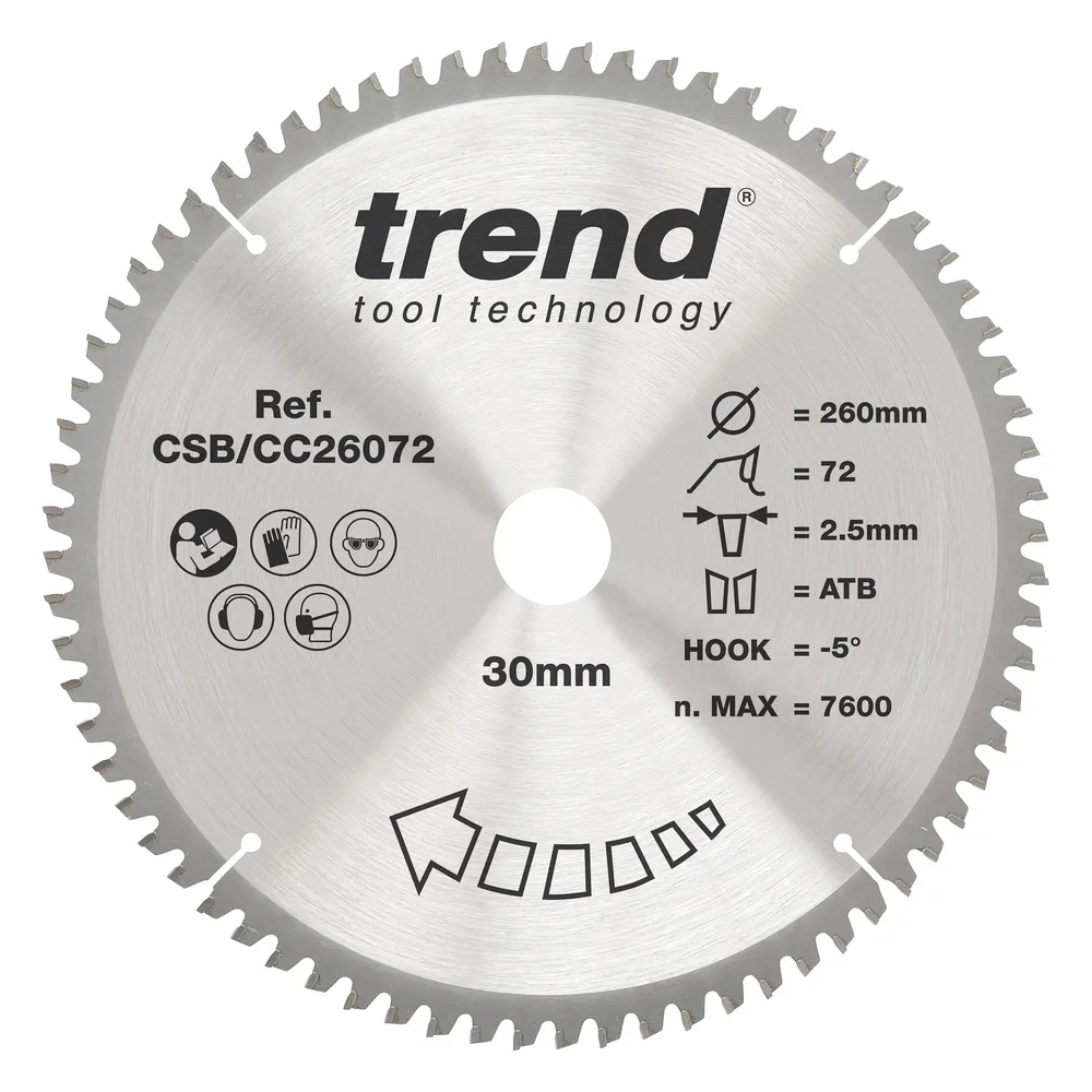 Trend Trä- Kap & Gersåg- Sågklinga 260mm x 30mm x 72T