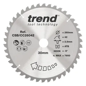 Trend Trä- Kap & Gersåg- Sågklinga 260mm x 30mm x 42T