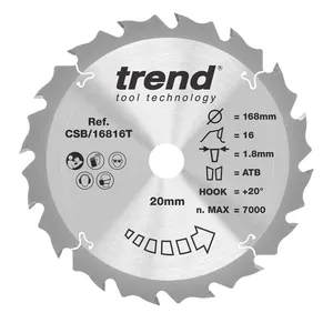 Trend Trä- Batteri- Cirkelsågsklinga 168mm x 20mm x 16T