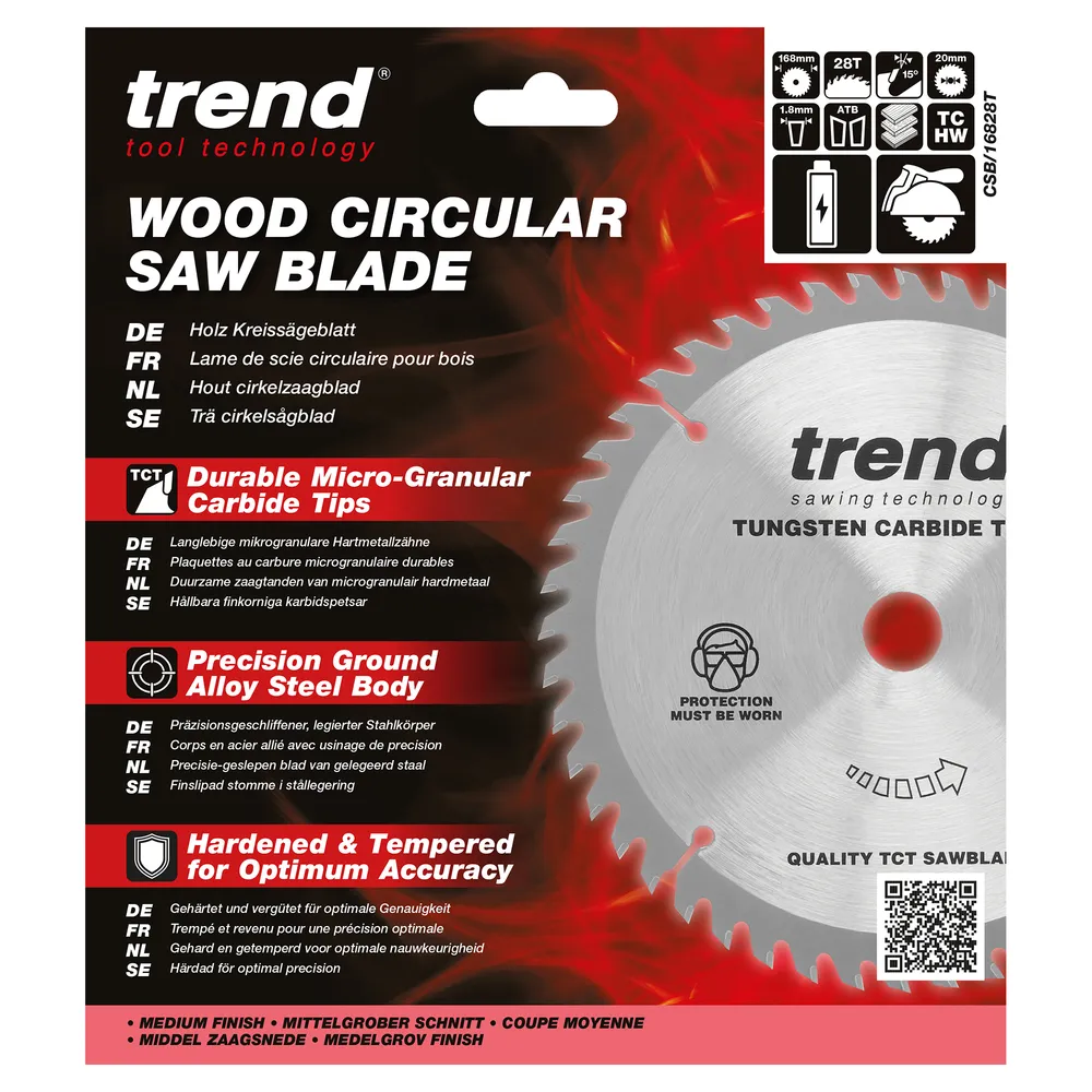 Trend Trä- Batteri- Cirkelsågsklinga 168mm x 20mm x 28T