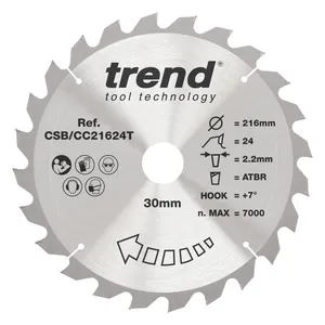 Trend Trä- Batteri- ATBR Kap & Gersåg- Sågklinga 216mm x 30mm x 24T