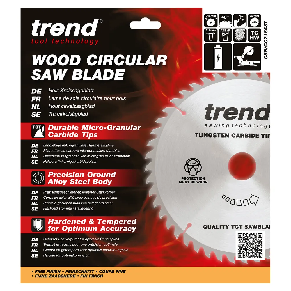 Trend Trä- Batteri- ATBR Kap & Gersåg- Sågklinga 216mm x 30mm x 48T