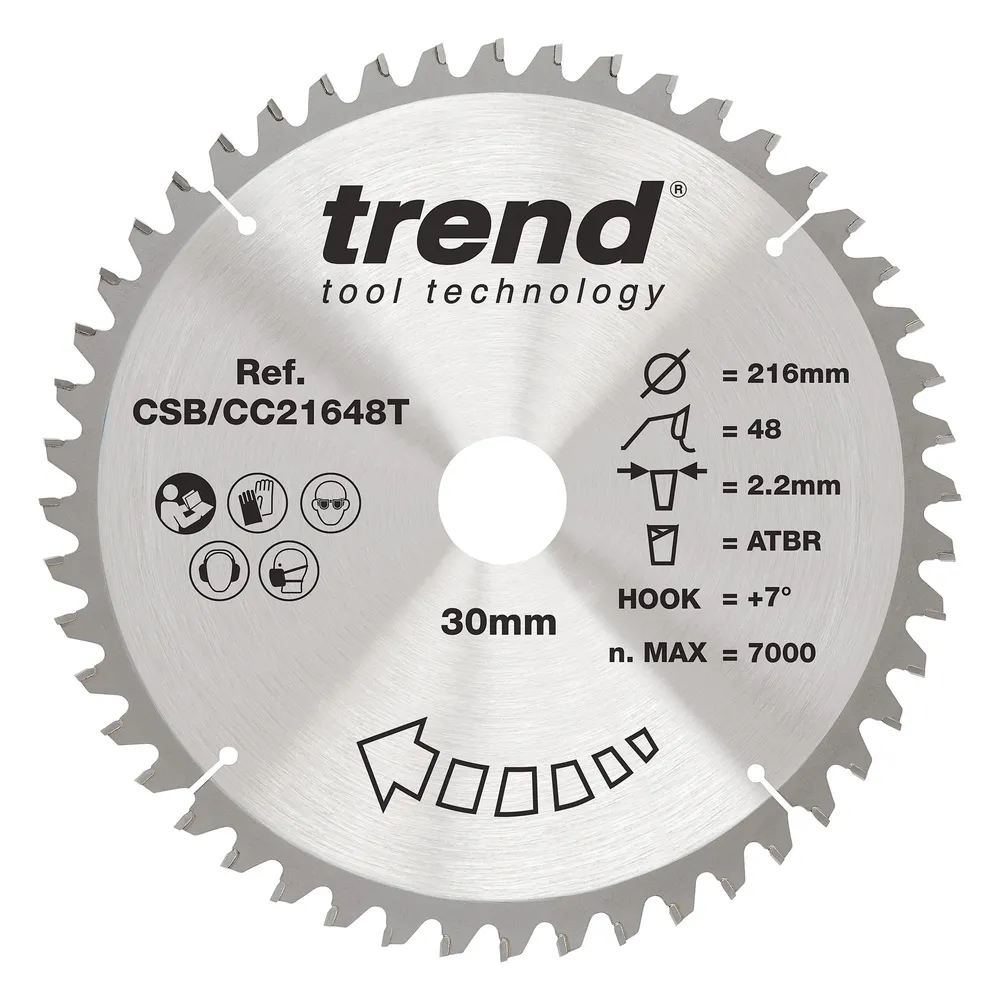 Trend Trä- Batteri- ATBR Kap & Gersåg- Sågklinga 216mm x 30mm x 48T