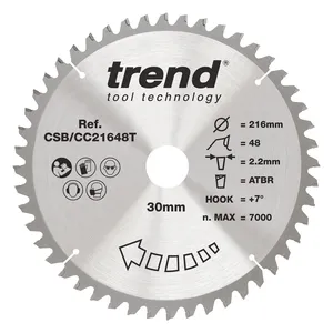 Trend Trä- Batteri- ATBR Kap & Gersåg- Sågklinga 216mm x 30mm x 48T