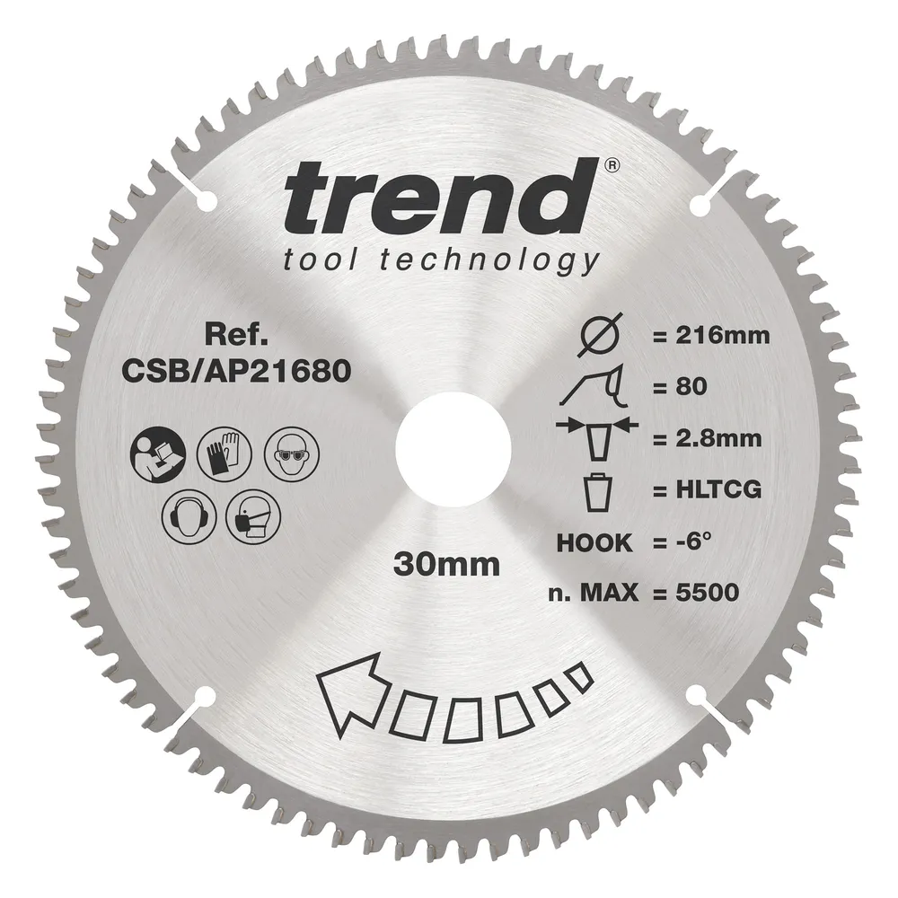 Trend Alu/Plast-Cirkelsågsklinga- 216mm x 30mm x 80T