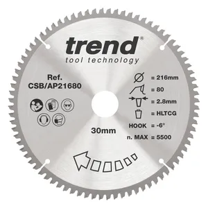 Trend Alu/Plast-Cirkelsågsklinga- 216mm x 30mm x 80T
