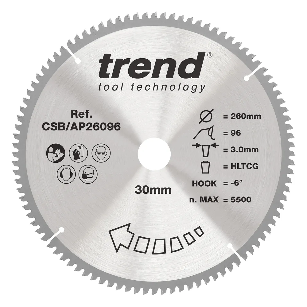 Trend Alu/Plast-Cirkelsågsklinga- 260mm x 30mm x 96T