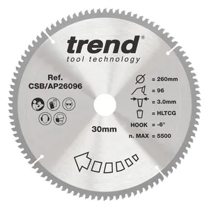 Trend Alu/Plast-Cirkelsågsklinga- 260mm x 30mm x 96T