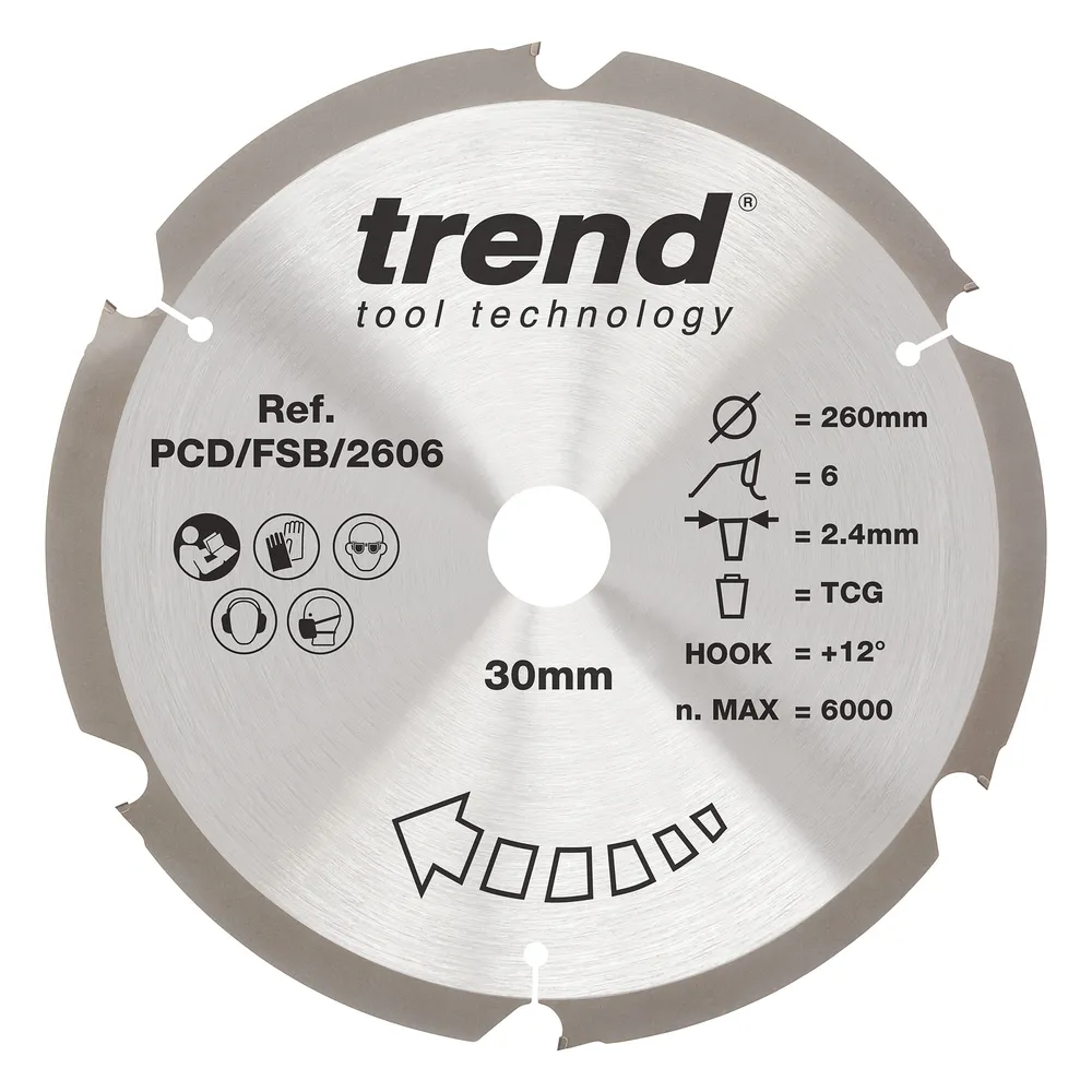 Trend PCD Fibercement- Cirkelsågsklinga 260mm x 30mm x 6T