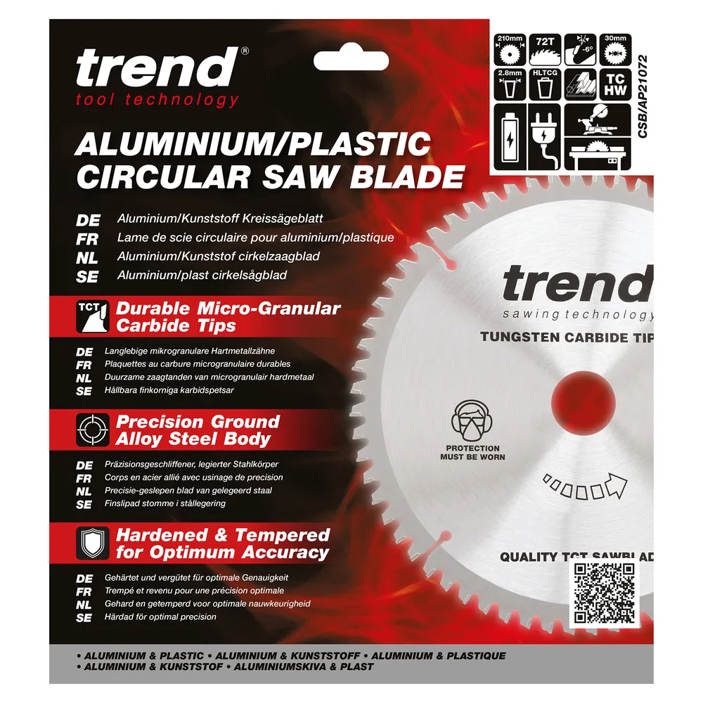 Trend Alu/Plast-Cirkelsågsklinga- 210mm x 30mm x 72T