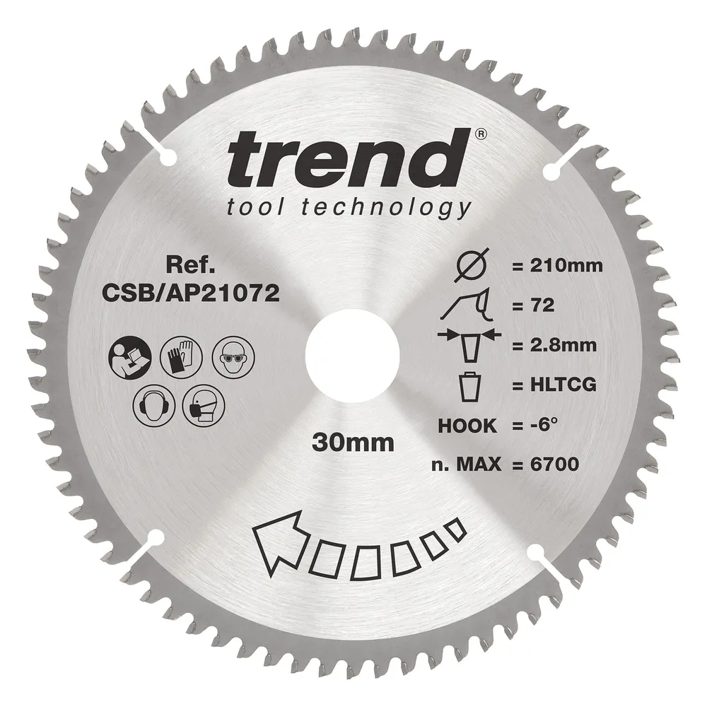 Trend Alu/Plast-Cirkelsågsklinga- 210mm x 30mm x 72T