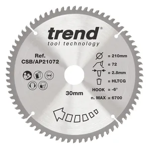 Trend Alu/Plast-Cirkelsågsklinga- 210mm x 30mm x 72T