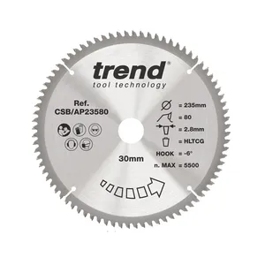 Trend Alu/Plast-Cirkelsågsklinga- 235mm x 30mm x 80T