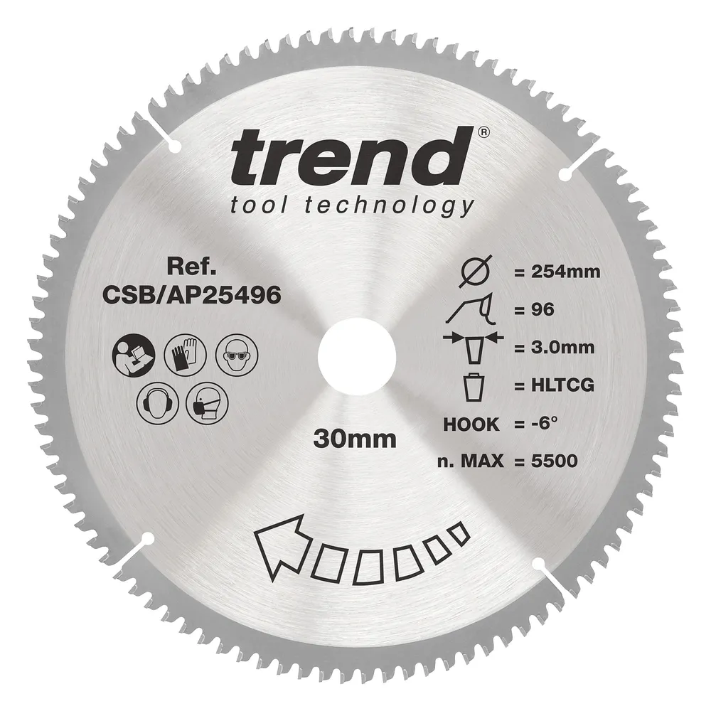 Trend Alu/Plast-Cirkelsågsklinga- 254mm x 30mm x 96T