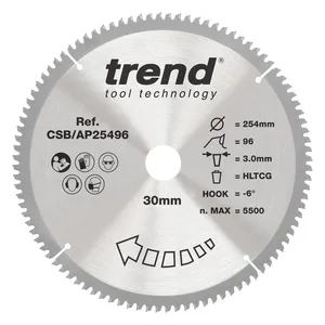 Trend Alu/Plast-Cirkelsågsklinga- 254mm x 30mm x 96T