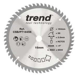 Trend laminat/HPL- Cirkelsågsklinga 184mm x 16mm x 56T