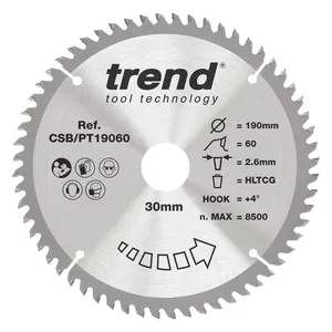 Trend laminat/HPL- Cirkelsågsklinga 190mm x 30mm x 60T