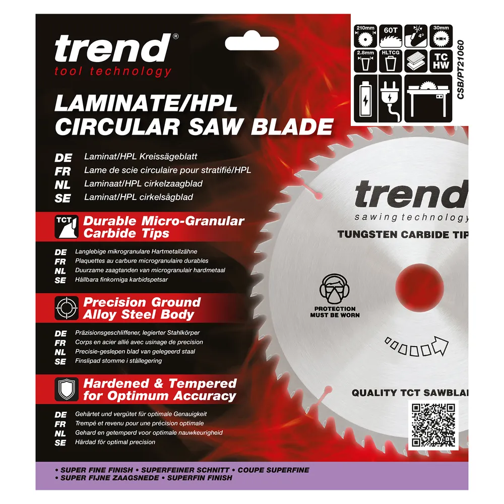 Trend laminat/HPL- Cirkelsågsklinga 210mm x 30mm x 60T