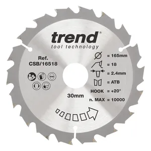 Trend Trä- Cirkelsågsklinga 165mm x 30mm x 18T