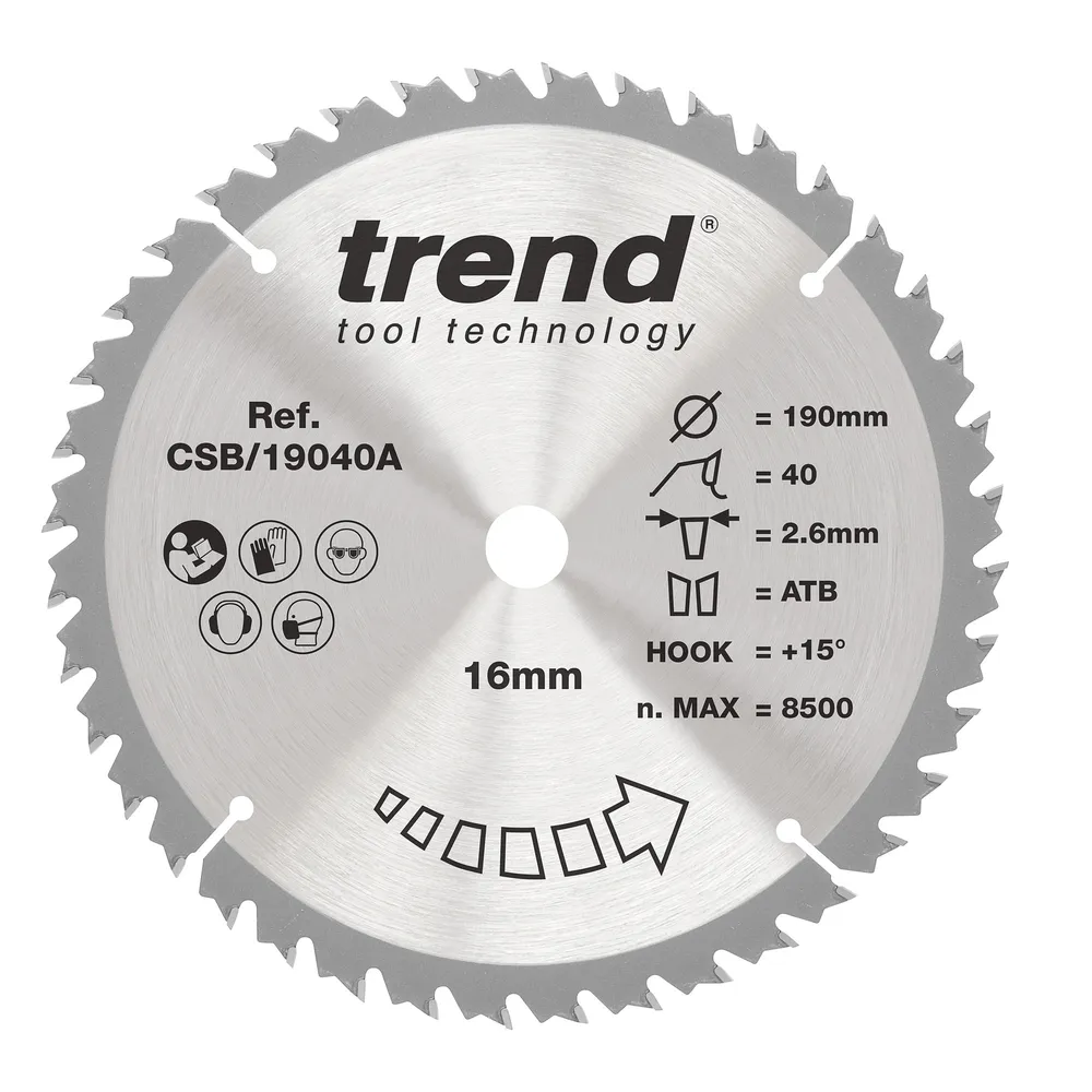 Trend Trä- Cirkelsågsklinga 190mm x 16mm x 40T