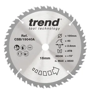 Trend Trä- Cirkelsågsklinga 190mm x 16mm x 40T