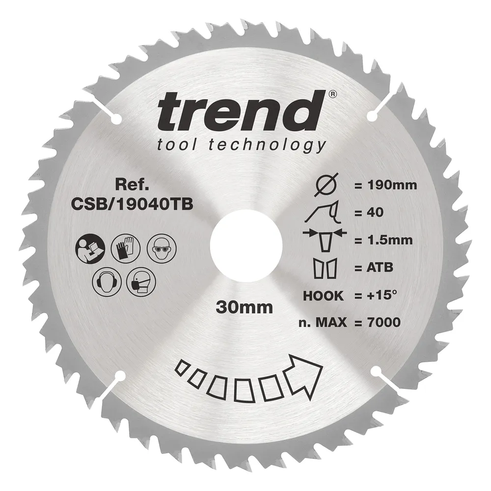 Trend Trä- Batteri- Cirkelsågsklinga 190mm x 30mm x 40T