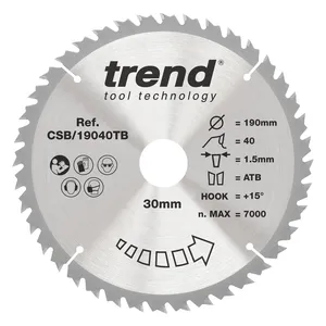 Trend Trä- Batteri- Cirkelsågsklinga 190mm x 30mm x 40T
