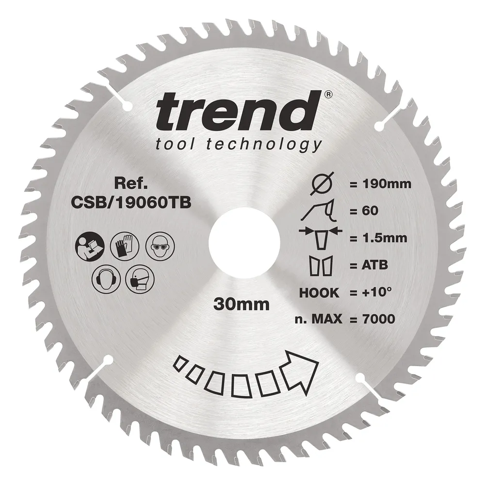 Trend Trä- Batteri- Cirkelsågsklinga 190mm x 30mm x 60T