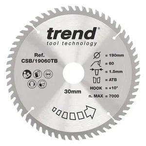 Trend Trä- Batteri- Cirkelsågsklinga 190mm x 30mm x 60T