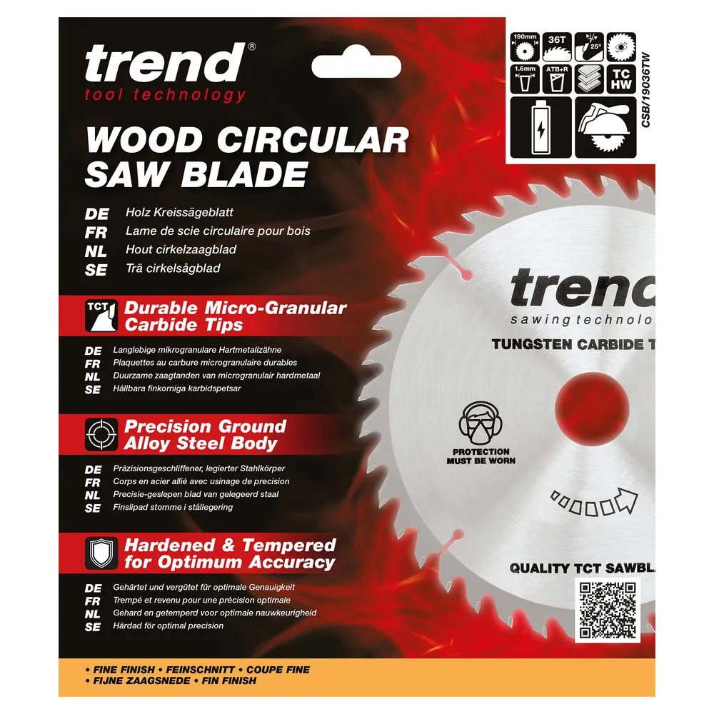 Trend Trä- Batteri- ATBR Cirkelsågsklinga 190mm x Diamondmm x 36T