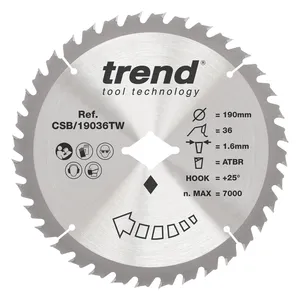 Trend Trä- Batteri- ATBR Cirkelsågsklinga 190mm x Diamondmm x 36T