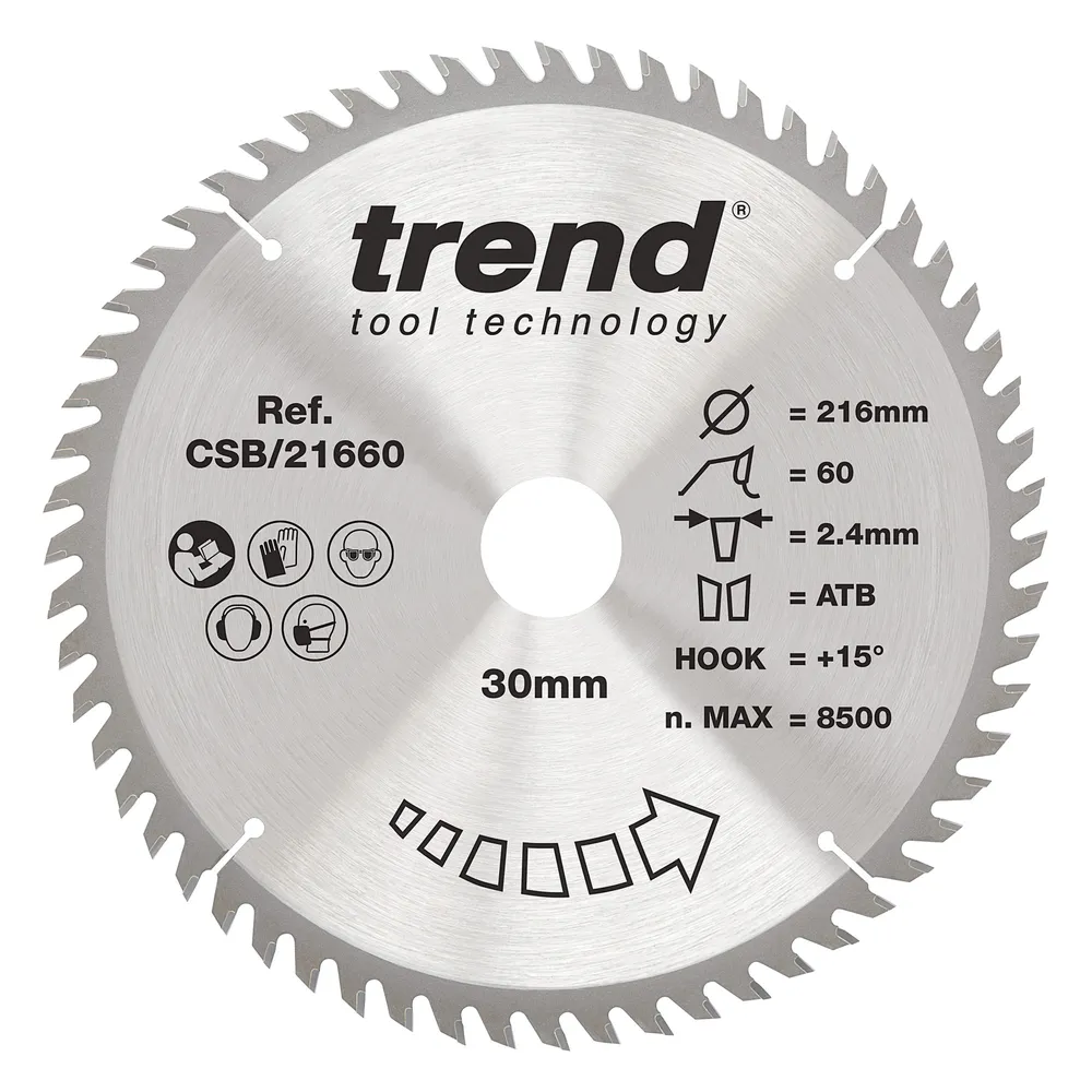 Trend Trä- Cirkelsågsklinga 216mm x 30mm x 60T
