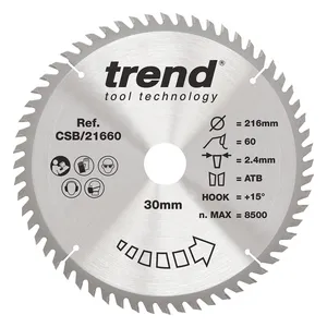 Trend Trä- Cirkelsågsklinga 216mm x 30mm x 60T