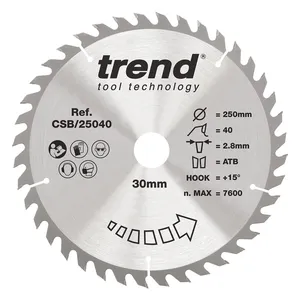 Trend Trä- Cirkelsågsklinga 250mm x 30mm x 40T
