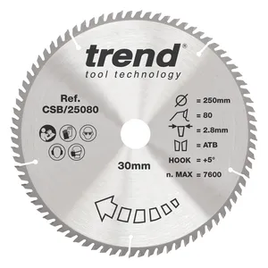 Trend Trä- Cirkelsågsklinga 250mm x 30mm x 80T