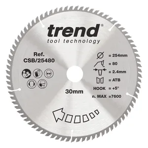 Trend Trä- Cirkelsågsklinga 254mm x 30mm x 80T