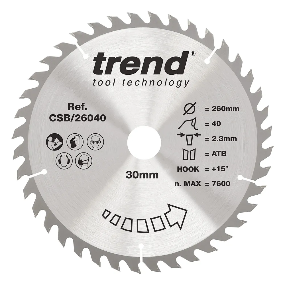 Trend Trä- Cirkelsågsklinga 260mm x 30mm x 40T
