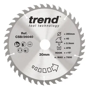 Trend Trä- Cirkelsågsklinga 260mm x 30mm x 40T