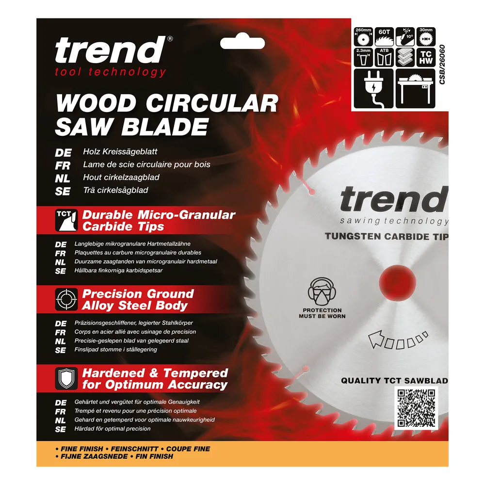 Trend Trä- Cirkelsågsklinga 260mm x 30mm x 60T