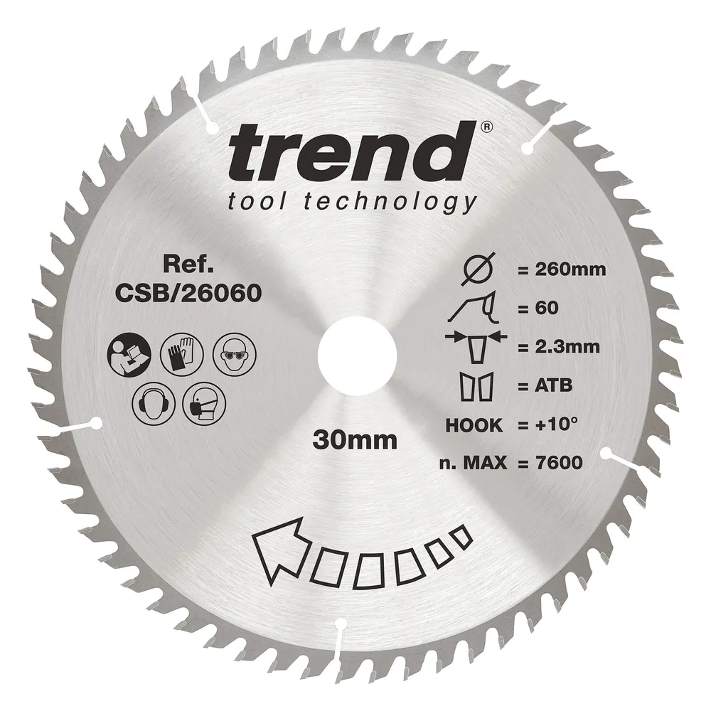 Trend Trä- Cirkelsågsklinga 260mm x 30mm x 60T