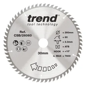 Trend Trä- Cirkelsågsklinga 260mm x 30mm x 60T